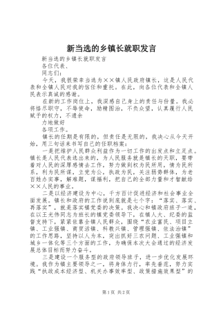 新当选的乡镇长就职发言稿