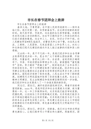 市长在春节团拜会上演讲致辞
