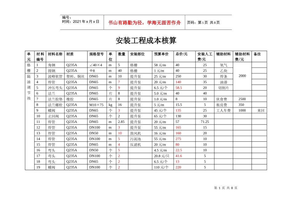 安装材料成本核算_第1页