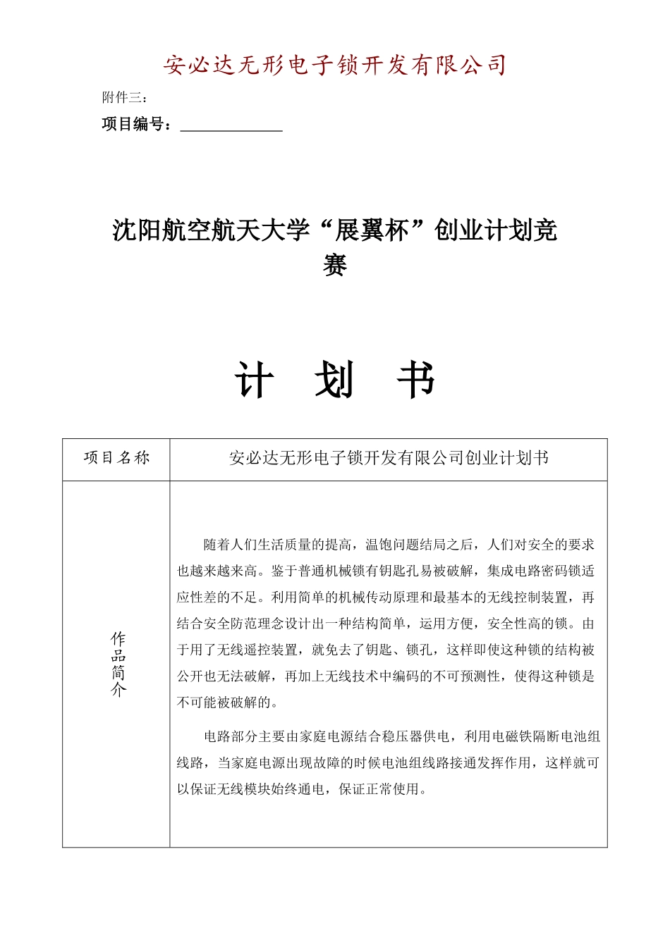 安必达无形电子锁有限责任公司创业计划书_第2页