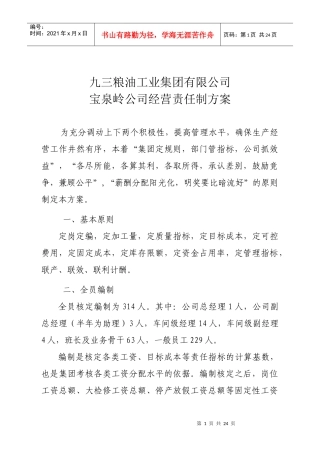 宝泉岭公司经营责任制方案