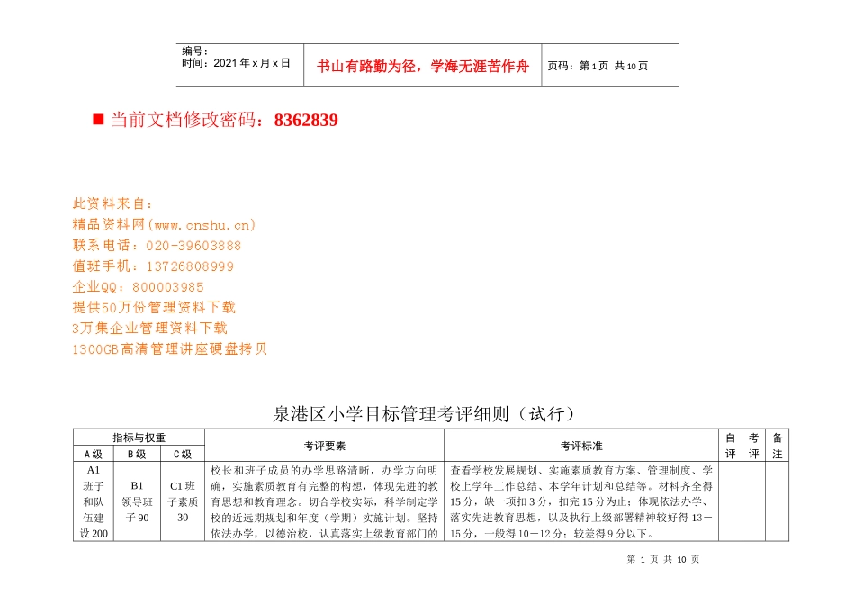 小学目标管理考评标准表_第1页
