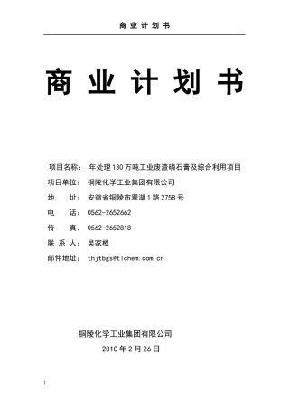 安徽铜化材集团商业计划书