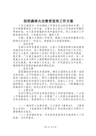 防控森林火灾教育宣传工作方案