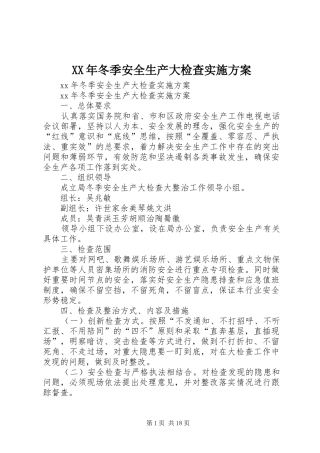 XX年冬季安全生产大检查实施方案