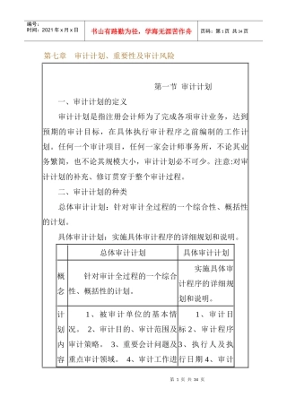 审计计划、重要性及审计风险(doc 32页)