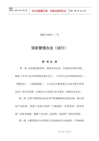 小额贷款公司贷款业务管理办法