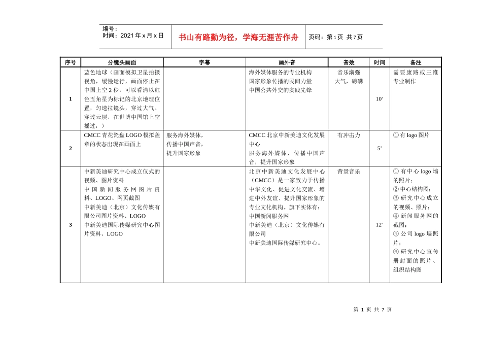 宣传片脚本：中新美迪文化发展中心_第1页
