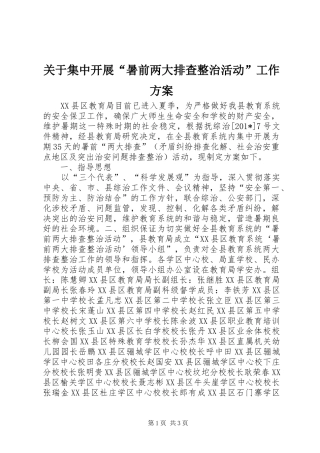 关于集中开展“暑前两大排查整治活动”工作方案