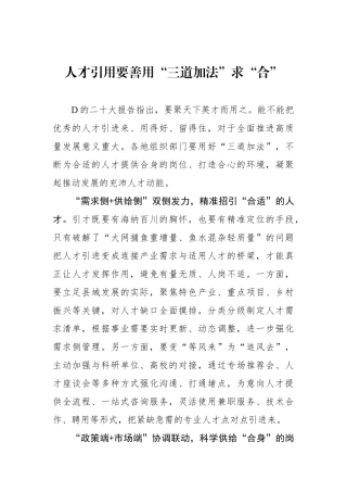 人才引用要善用“三道加法”求“合”