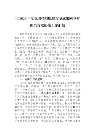 市2023年度巩固拓展脱贫攻坚成果同乡村振兴有效衔接工作汇报
