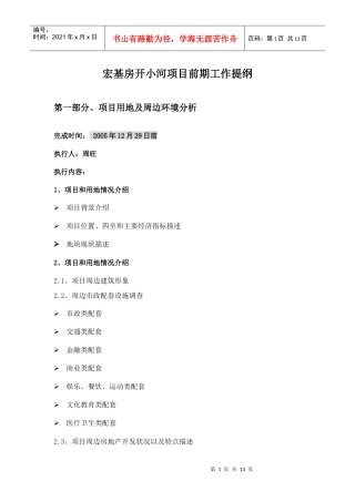 宏基房开小河项目前期工作提纲