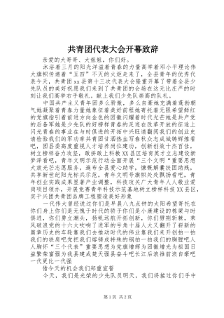 共青团代表大会开幕演讲致辞