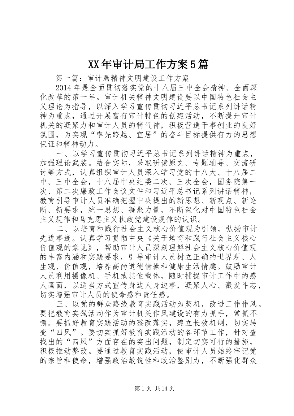 XX年审计局工作方案5篇_第1页