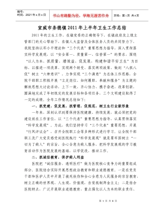 宣威市务德镇XXXX年卫生工作总结