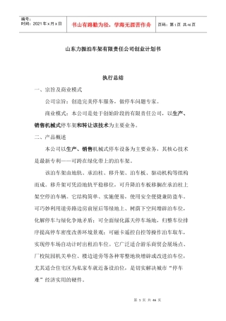 山东力振泊车架有限责任公司创业计划书