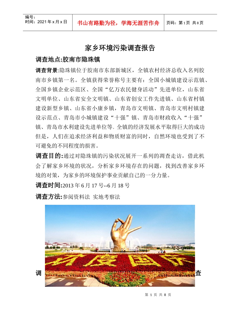 家乡环境污染调查报告_第1页