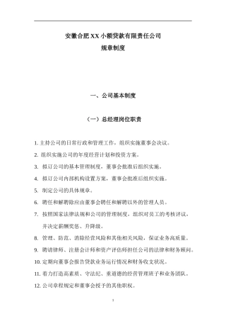 小额贷款有限责任公司规章制度范本