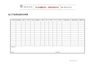 完工产品单位成本分析表