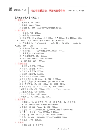 室内装修标准尺寸(常用