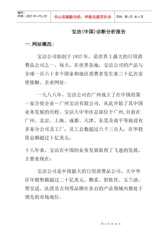 宝洁公司诊断分析报告