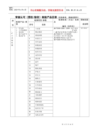 审查认可（授权验收）检验产品目录