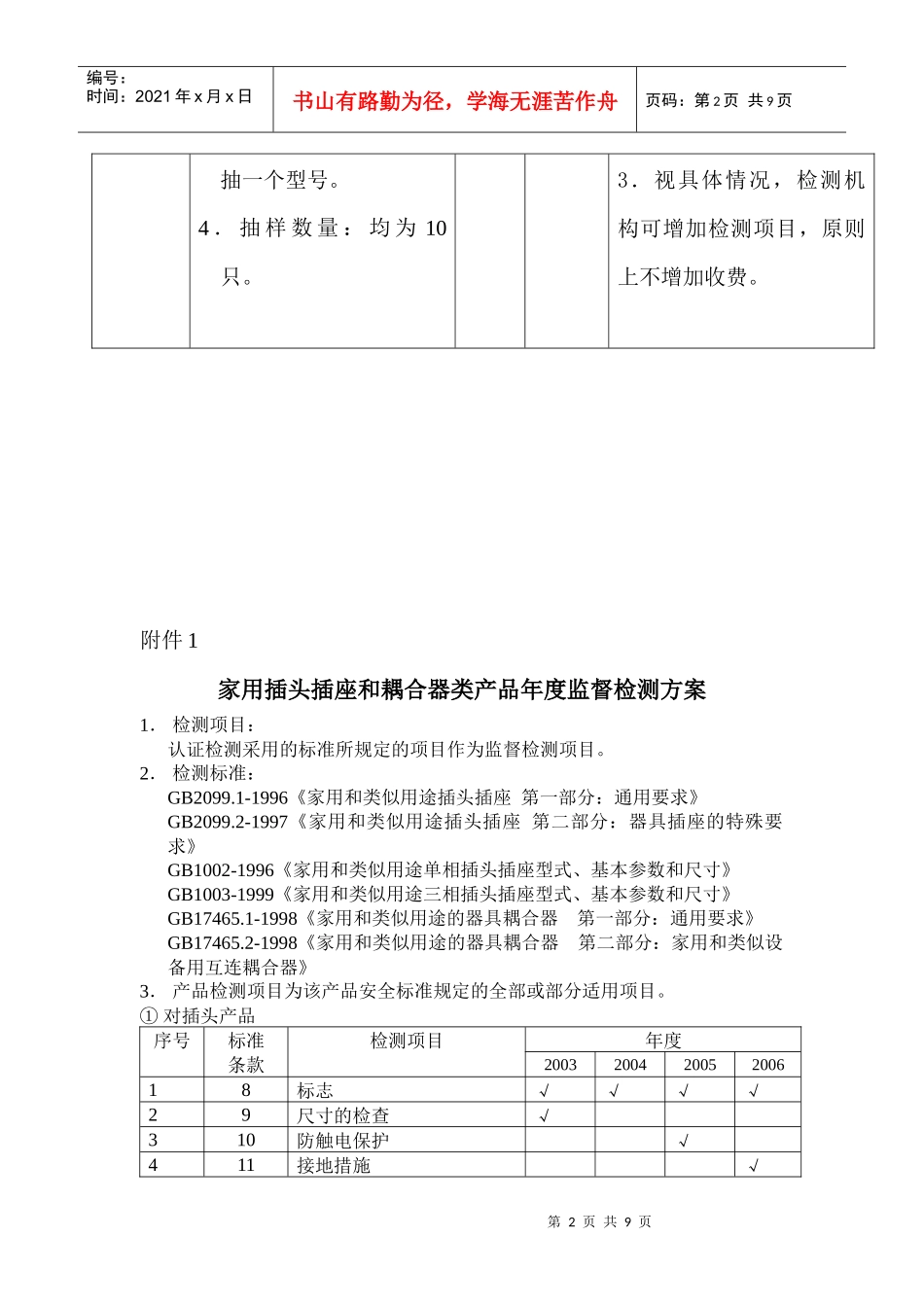 家用耦合器类、插头插座类产品年度监督方案_第2页