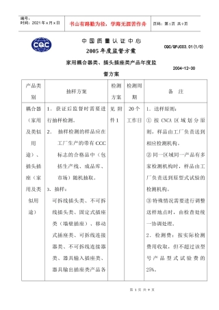 家用耦合器类、插头插座类产品年度监督方案