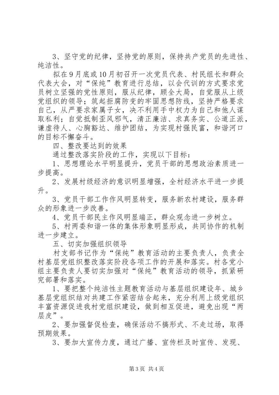 村党支部保持党的纯洁性主题教育实践活动整改落实方案_第3页