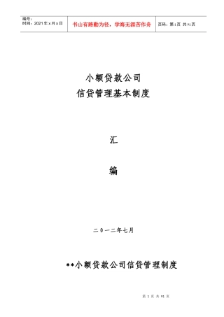 小额贷款公司信贷管理基本制度汇编