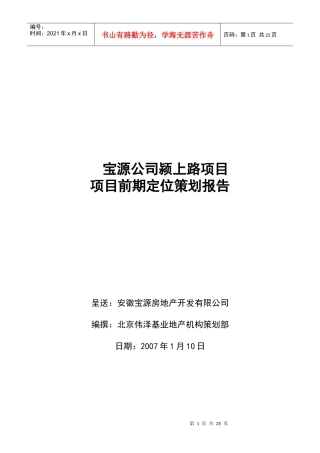 宝源公司颍上路项目前期定位策划报告