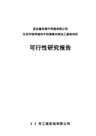 山东XX生态环保养殖肉牛和清真肉类加工基地项目可行性