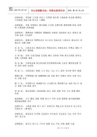 家居装修材料品牌排名大全