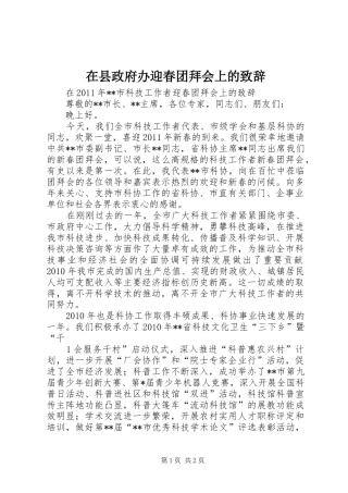 在县政府办迎春团拜会上的致辞演讲(5)