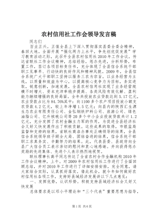 农村信用社工作会领导发言