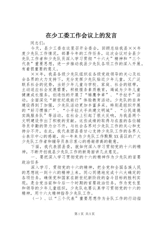 在少工委工作会议上的发言稿