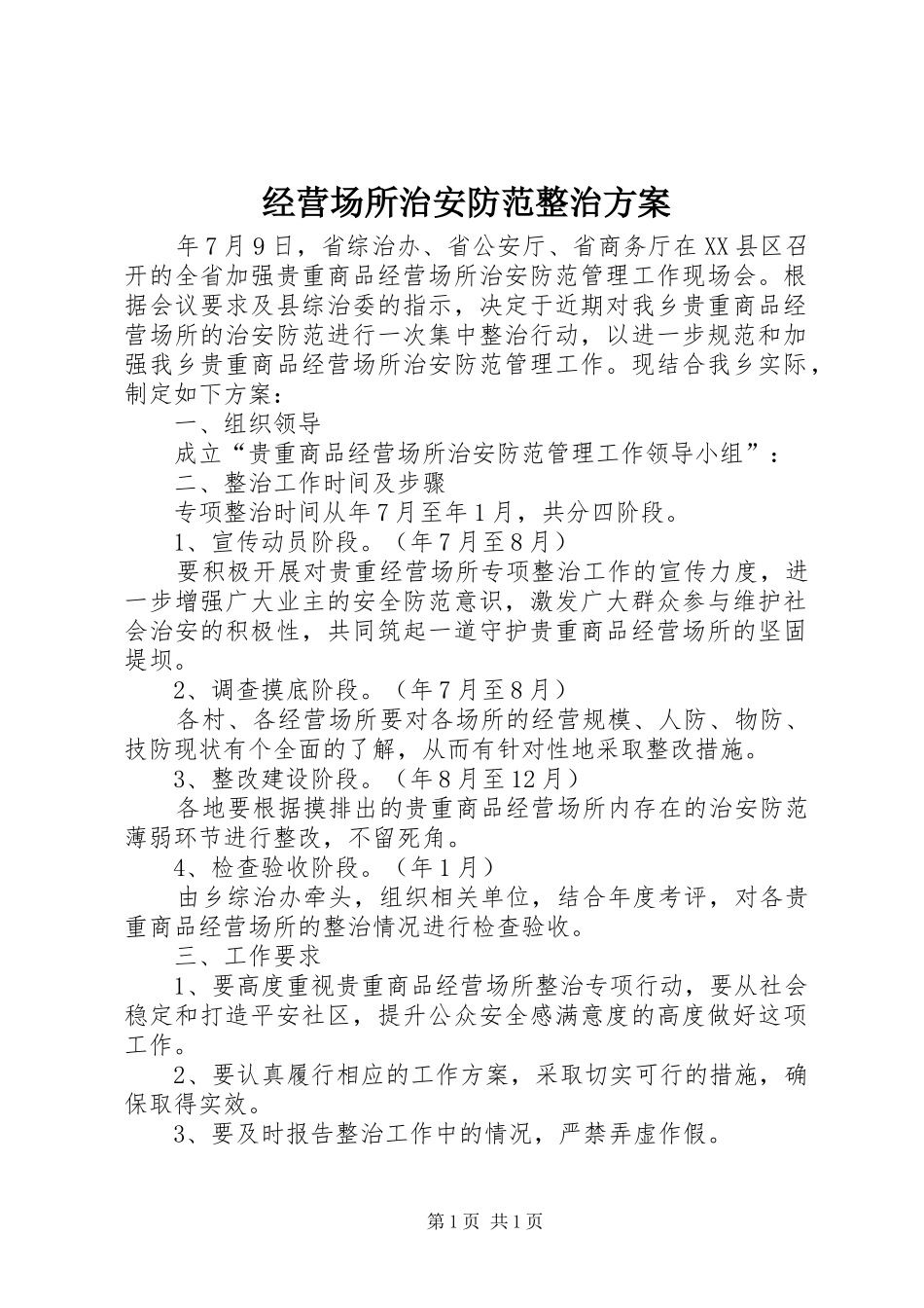 经营场所治安防范整治方案_第1页
