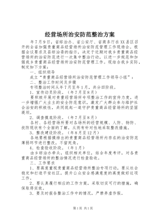 经营场所治安防范整治方案