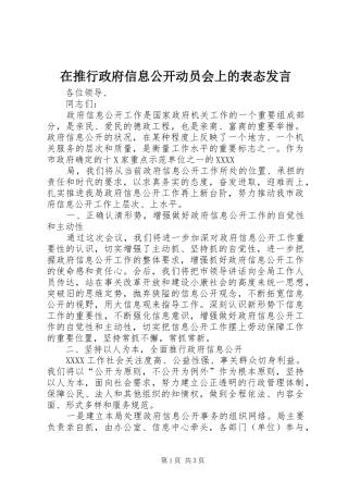 在推行政府信息公开动员会上的表态发言稿