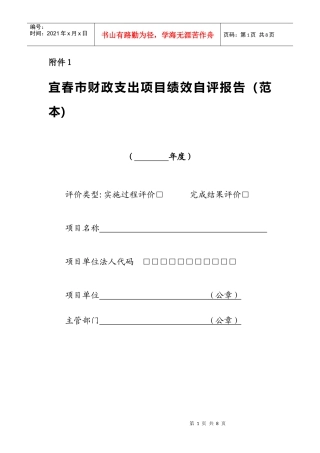 宜春市财政支出项目绩效自评报告(范本)