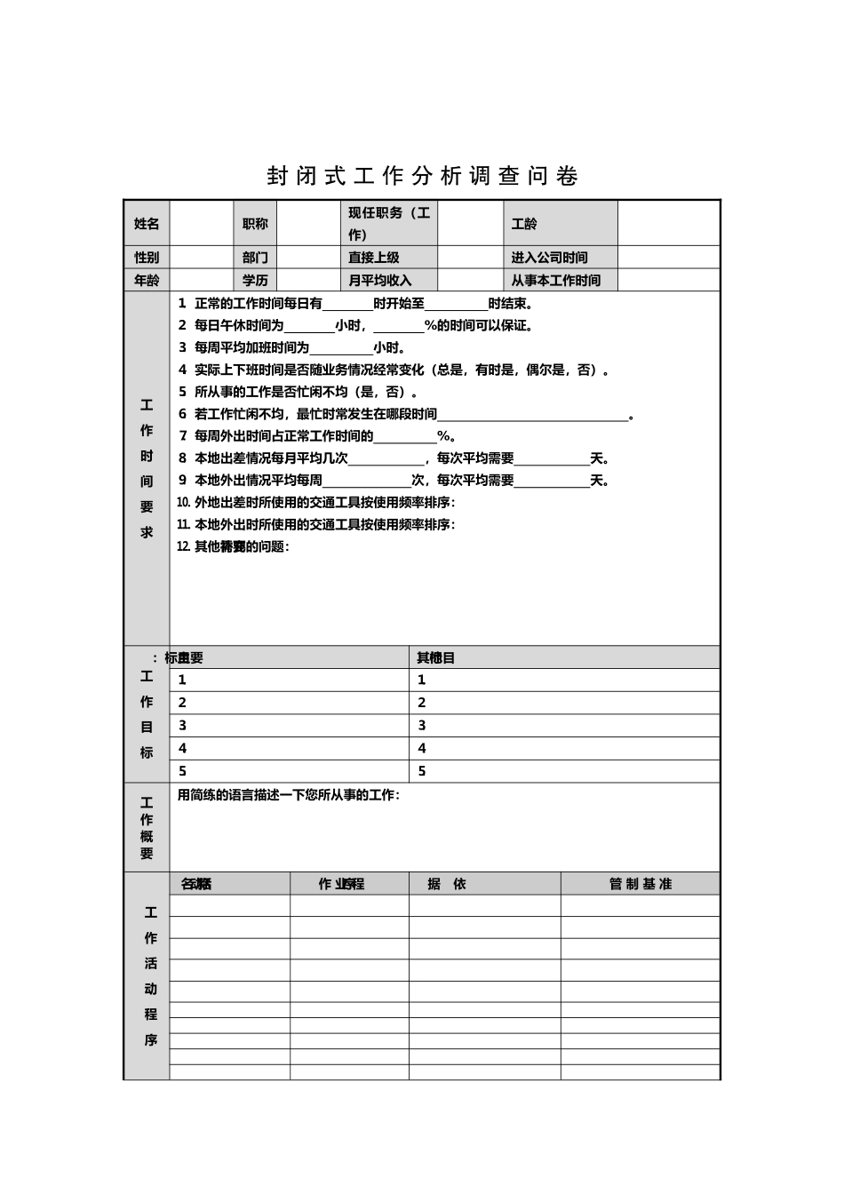 封闭式工作分析调查问卷_第1页