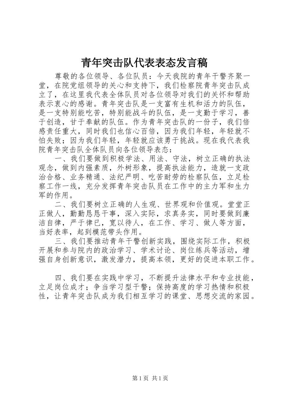 青年突击队代表表态发言_第1页