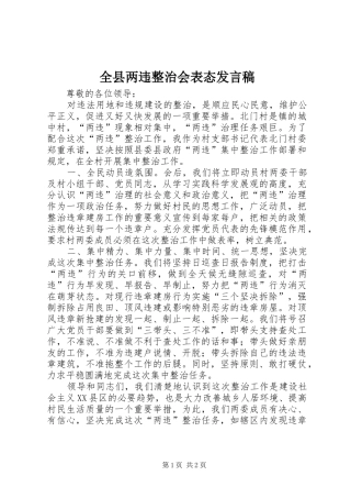 全县两违整治会表态发言