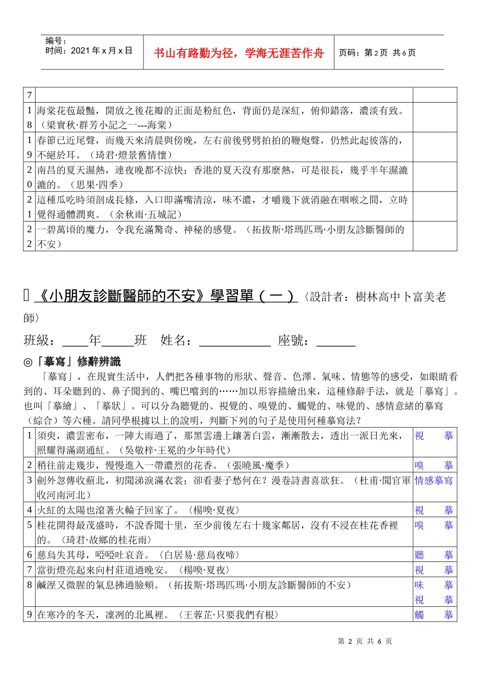 小朋友诊断医师的不安学习单(一)设计者树林高中..._第2页