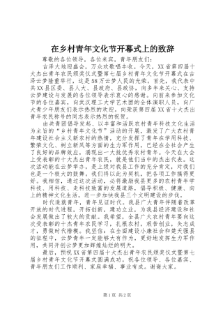 在乡村青年文化节开幕式上的致辞演讲范文