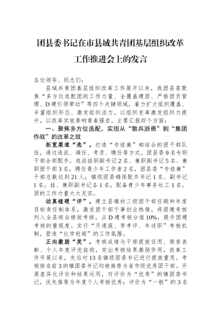 团县委书记在市县域共青团基层组织改革工作推进会上的发言