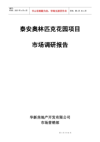 山东泰安奥林匹克花园策划报告