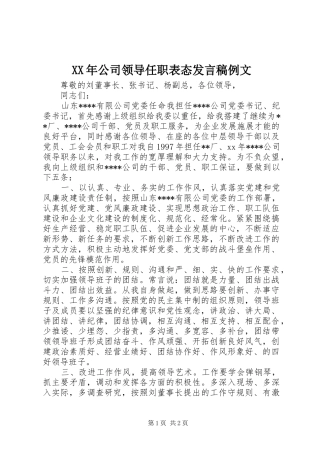 XX年公司领导任职表态发言例文