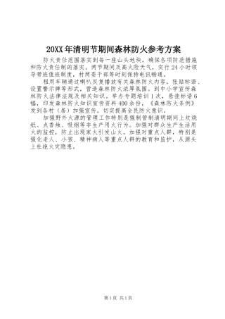 20XX年清明节期间森林防火参考方案