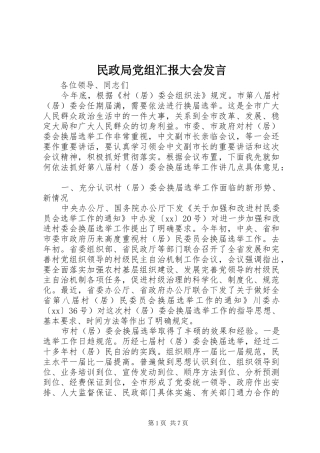 民政局党组汇报大会发言稿